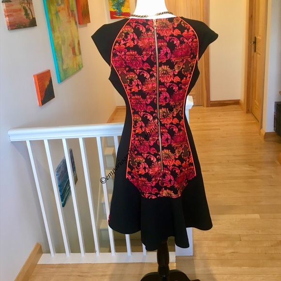 Beautiful Ted Baker Colourful Black Floral Embroidered Textured Sleeve Dress - Picture 3 of 15